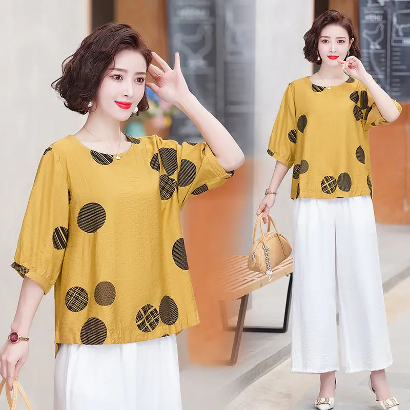 

New 2021 Summer Women Cotton Linen Loose T Shirt Top Fashion Femme Casual O-neck Clothing Blouses Shirts Plus Size Tops Clothes