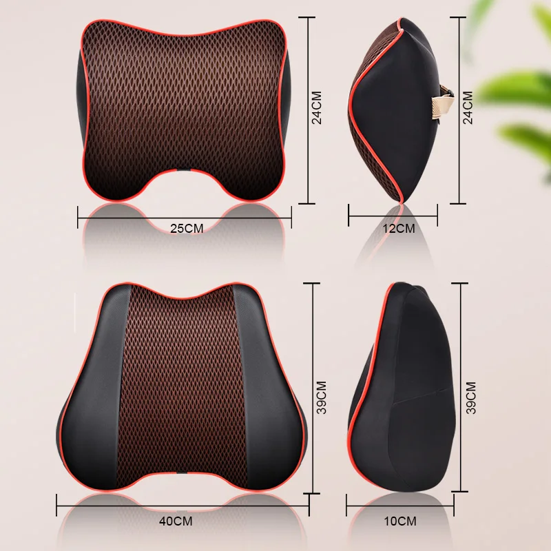 

KKYSYELVA Leather Ice SilkCar Cushion Seat Lumbar Support Office Chair Low Back Pain Pillow Memory Foam Black Posture Correction
