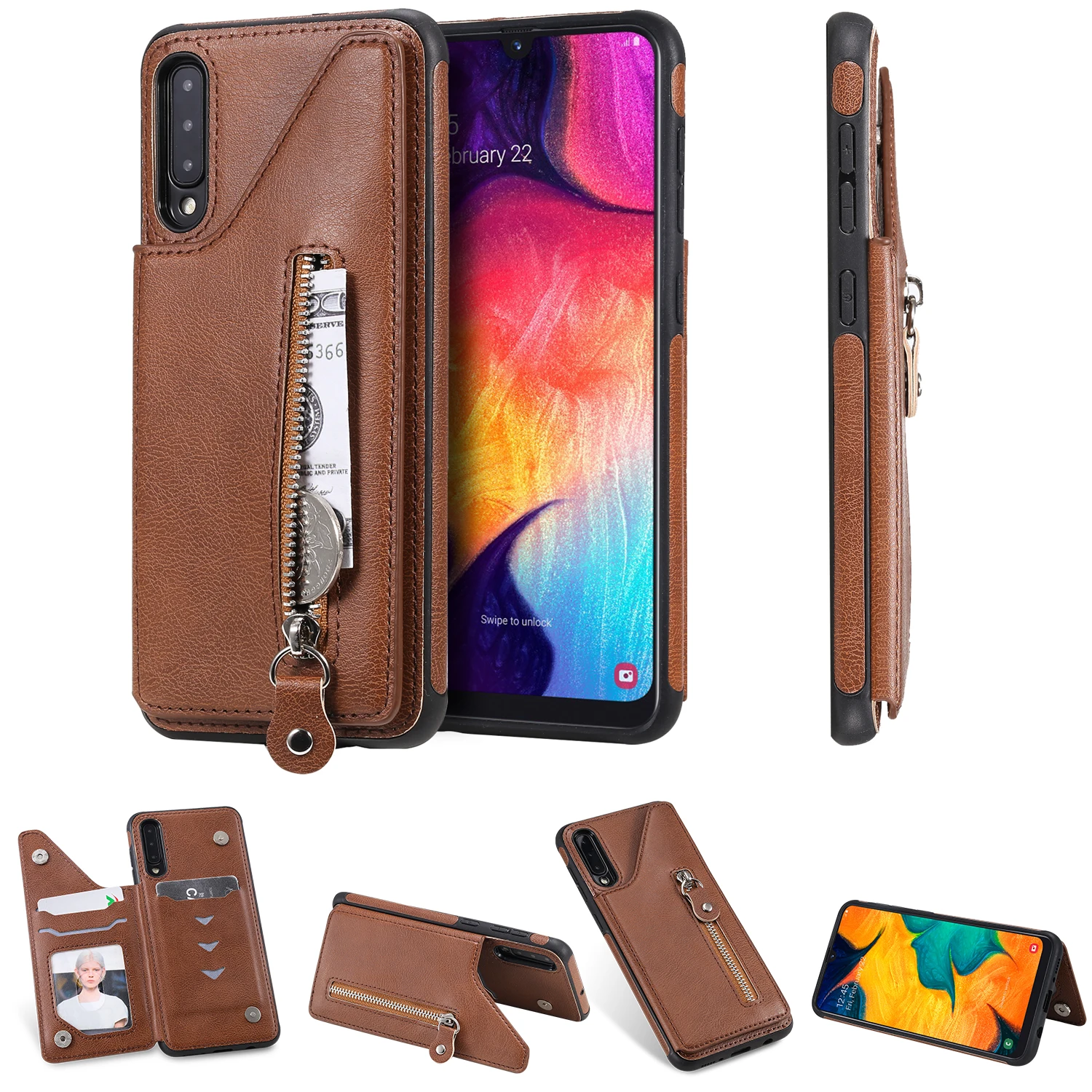 Хаки Классическая сумка на молнии для samsung Galaxy A50 ударопрочный кошелек задняя крышка чехол с отделениями для карт для A30S/A50/A50S - Цвет: Хаки