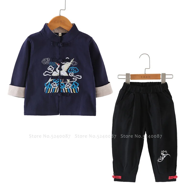 Детский топ в стиле ретро Hanfu штаны Китайский традиционный костюм Тан детская