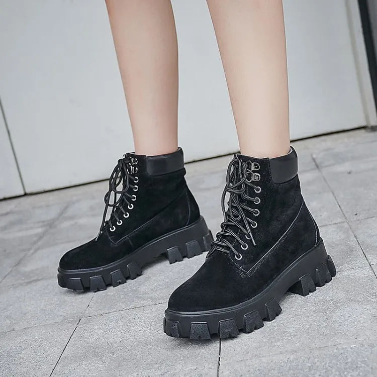 Женские замшевые ботинки PXELENA желтые черные на массивной платформе в стиле панк