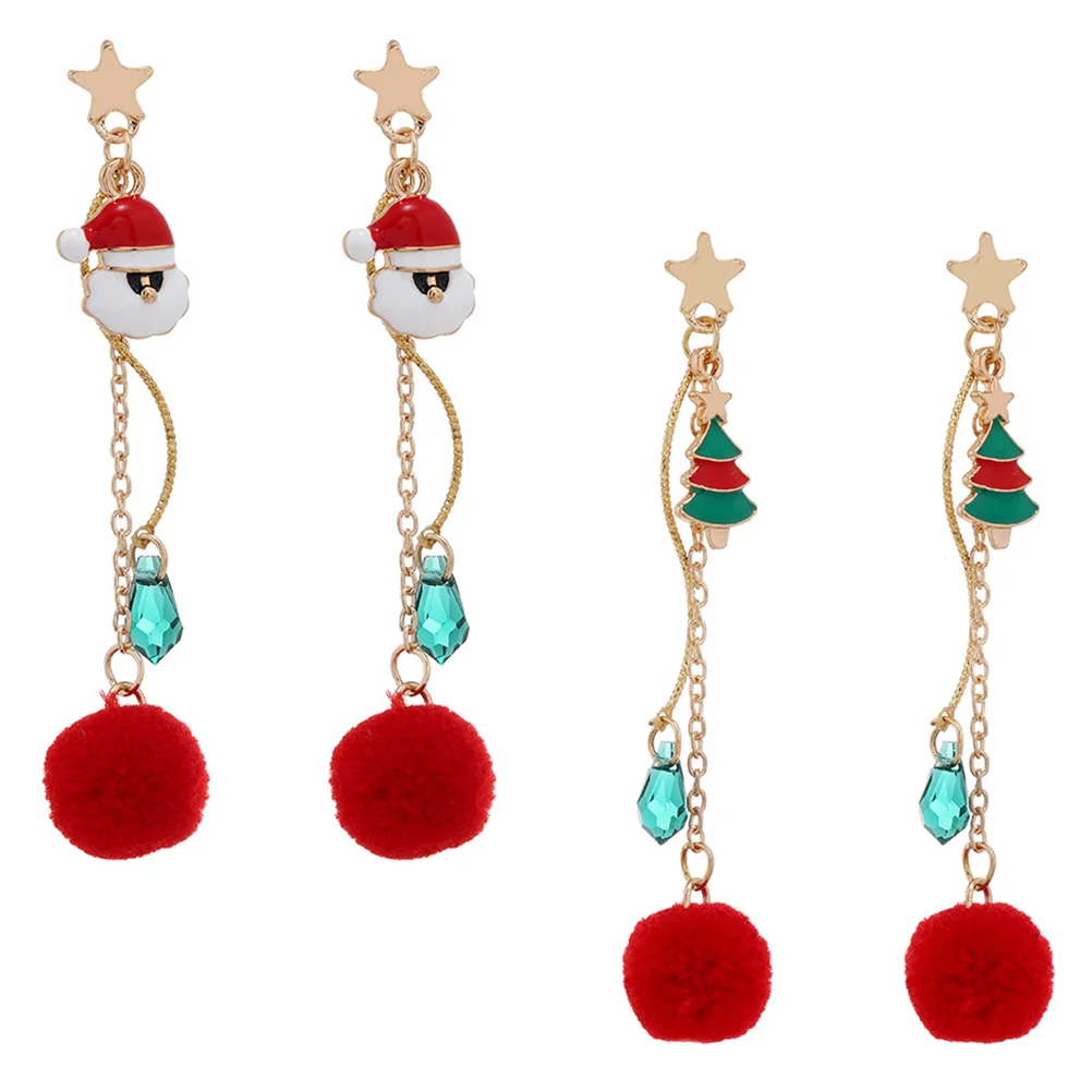 

2 Pairs Christmas Plush Earrings Creative Party Ear Dangler Xmas Jewelries
