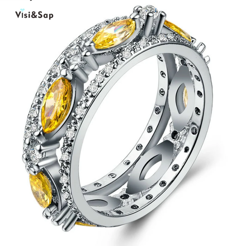 Женское кольцо с овальным камнем Visisap инкрустированное желтым роскошное в ретро