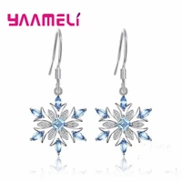 luxury blue crystal snowflake 925 sterling silver pendant hook earrings aaa cubic zirconia fashion women jewelry bijoux