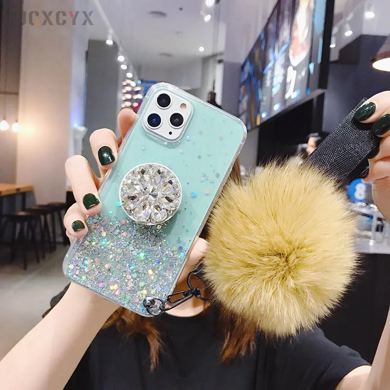 G Роскошный Алмазный милый шнур для волос, мягкий чехол для iphone 7 X XR XS 11 pro MAX 8 6S plus для samsung S10 S8 S9 Note A50 - Цвет: G