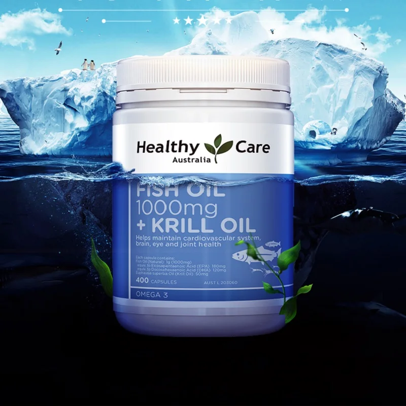 Healthy Care Omega 3 Deep Sea Fish Oil 1000mg Krill Oil 400 Capsule Heart Brain Joint Cardiovascular Arthritis Health Supplement