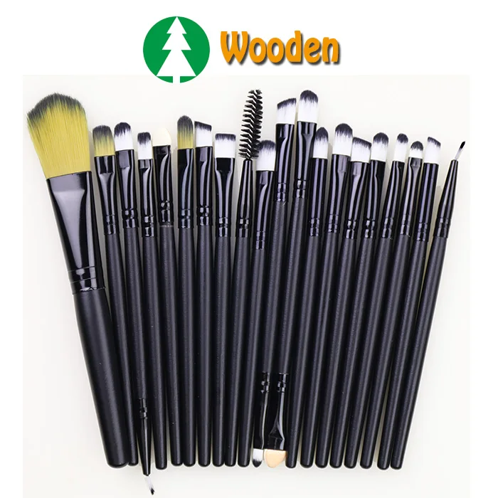 Black-Wooden Black 20 шт., наборы кистей для макияжа, основа, пудра, Косметические румяна, тени для век, красота, блеск, макияж, брус, косметический набор инструментов для красоты - Handle Color: Black-Wooden Black