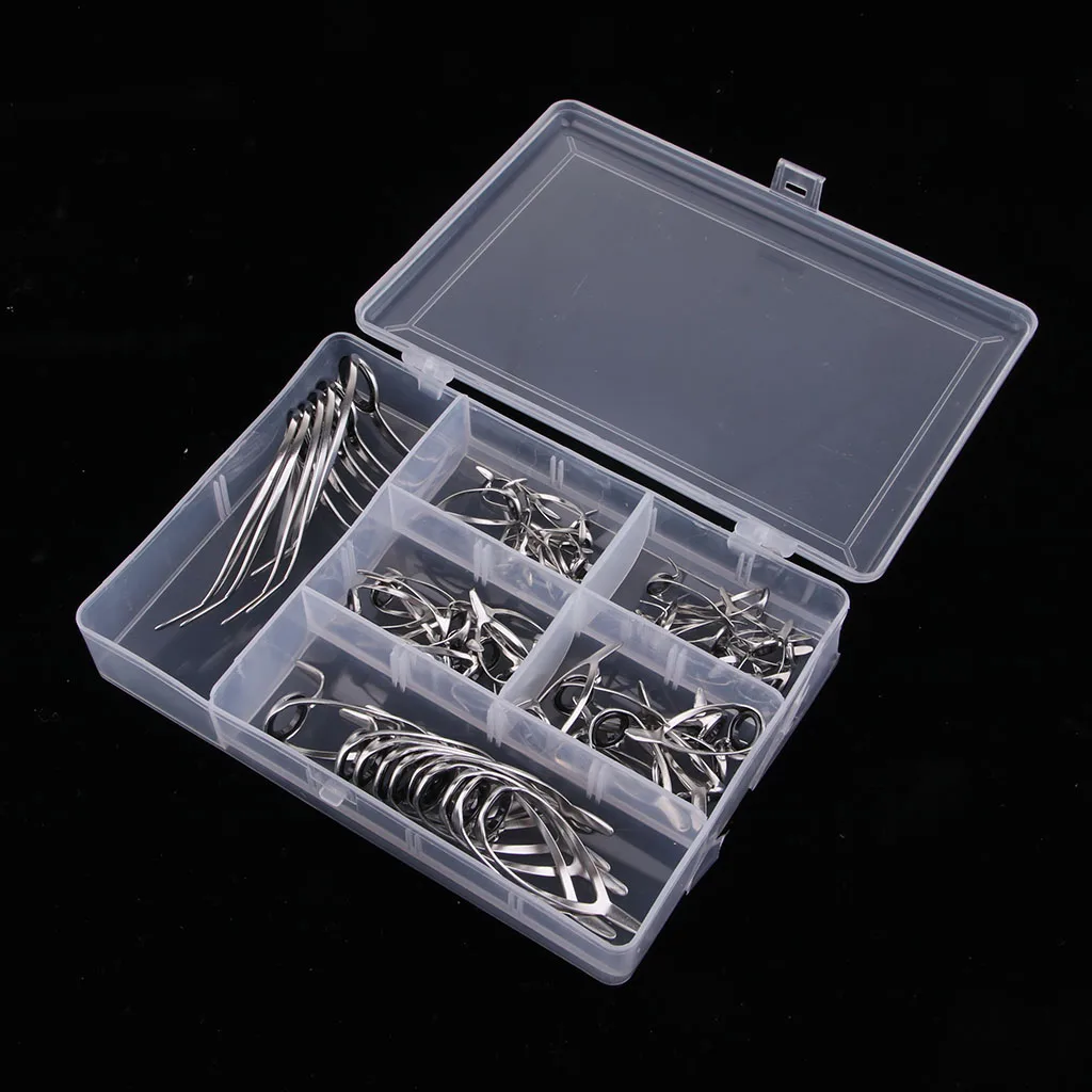 

55pcs Boat Fishing Rod Guides Double Leg Guides Tip Repair Kit with Box