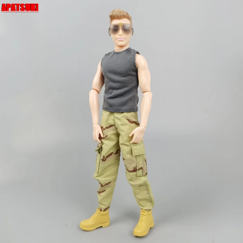 1 комплект серый топ без рукавов и камуфляжные длинные брюки Одежда для куклы Кен