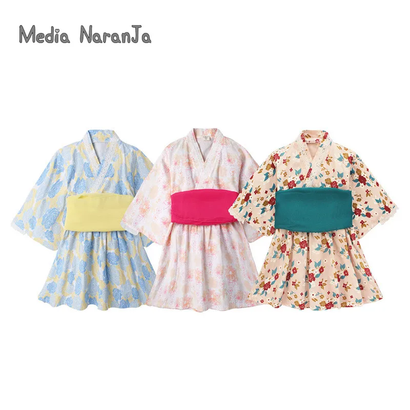 Одежда для маленьких девочек новое весеннее кимоно с принтом банное платье