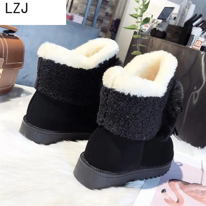 

LZJ 2019 Winter Fashion Women's Shoes Snow Boots Ladies Winter Comfortable Warm Short Plush Boots Ankle Slip-On Outside Botas