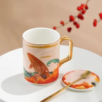 creative ceramic coffee mug water cup with lid spoon tazas de cafe breakfast office drinking home decoration gift