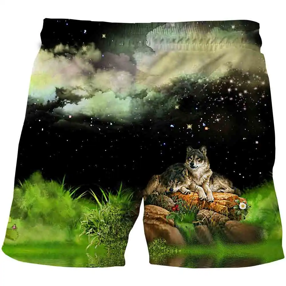 Шорты в уличном стиле для мальчиков с изображением животных волка крутые детские