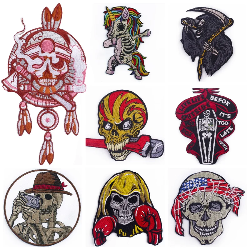 

New Product Cool Fashion Punk Unicorn Embroidery Cloth Stickers Skull DIY Clothes Embroidered Patches Stickers Wholesale