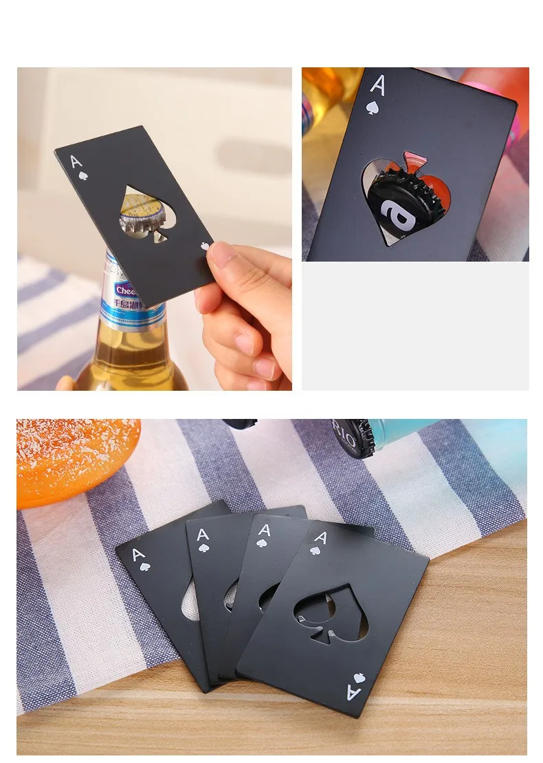

1 pcs Black/Silver Spades Poker Card Beer Bottle Opener Stainless Steel Credit Card Bottle Opener Personalized Bar Tool