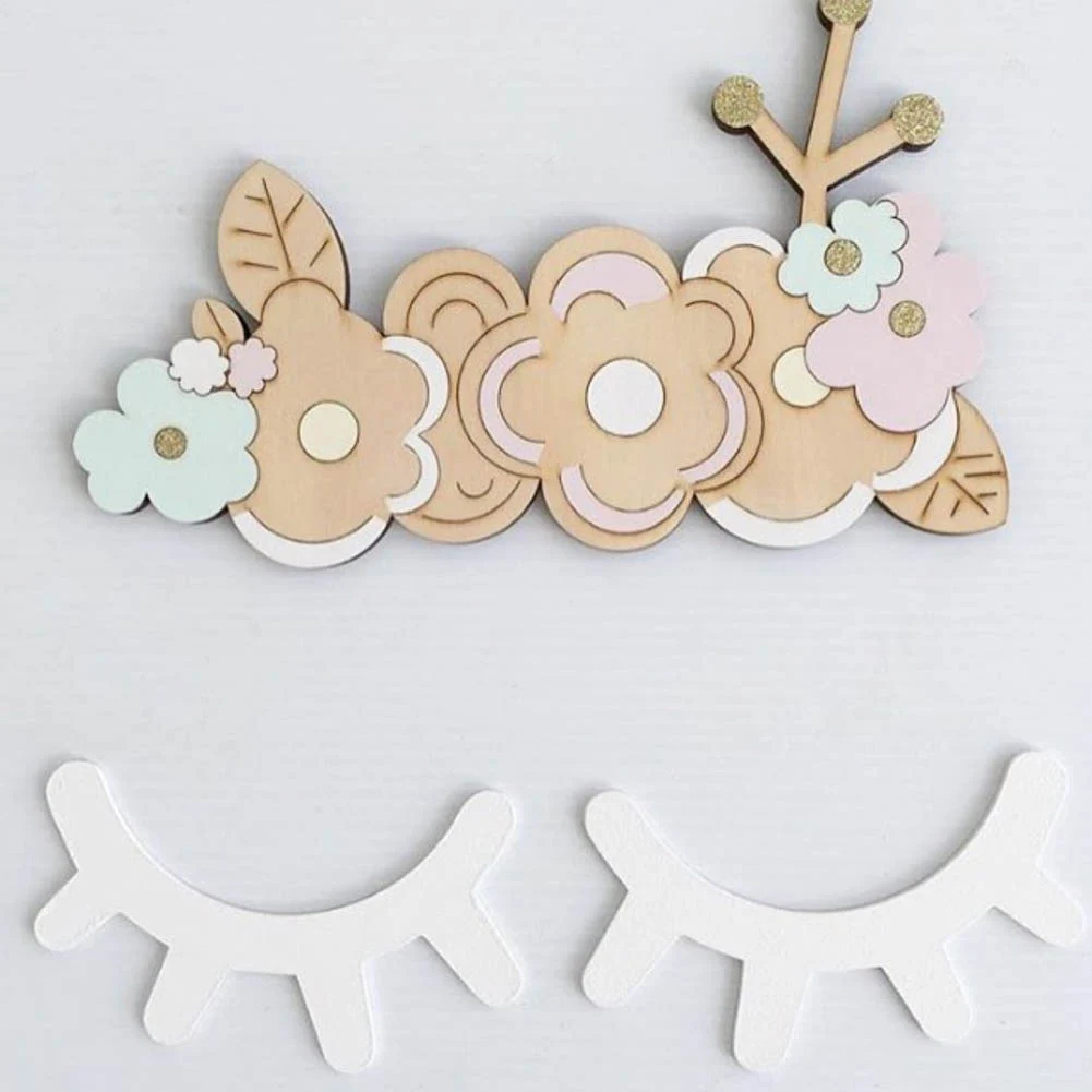 Pesta&ntilde;as de madera de 2 piezas, 3D pegatina de pared de dibujos animados, decoraci&oacute;n para dormitorio de ni&ntilde;os, interesante, divertido, Adhesivo de pared-5