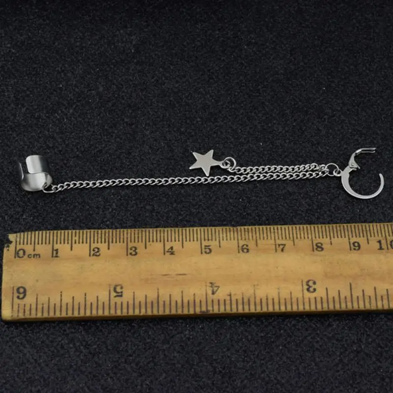 

Dropshipping Stainless Steel Ear Cuffs Dangle Chain Earrings Cross Star Pendant Ring Hoop Set Valentine's Day present