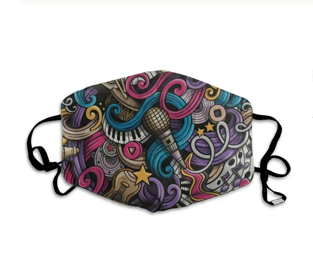 

Рок-фортепиано ноты микрофон с открытым носком покрытия Моющиеся Многоразовые Тканевая маска для лица с фильтром