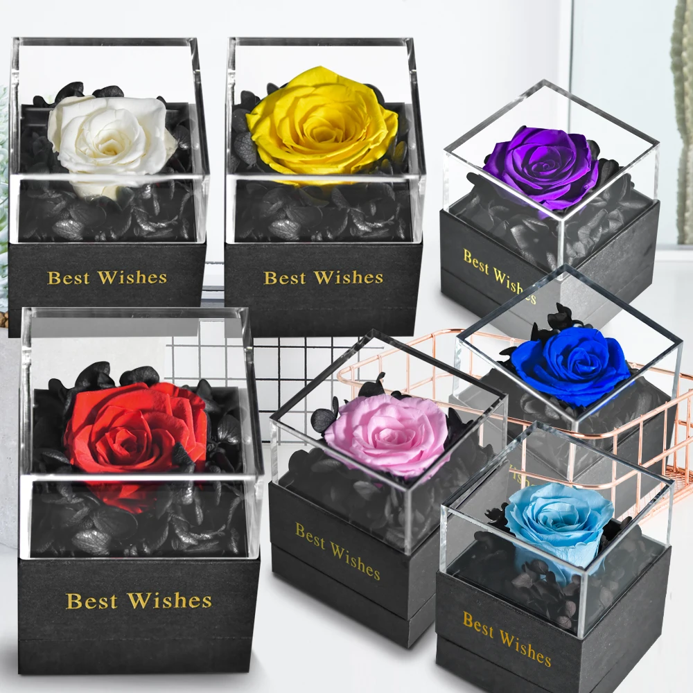 

Beautiful Artificial Flower Preserved Rose Eternal Forever Rose Jewelry Box Valentine Gifts For Girlfriend Mother Women