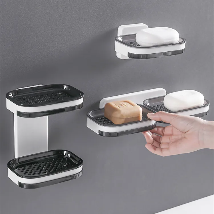 Настенный двухслойный держатель для мыльницы без перфорации ящик слива губки