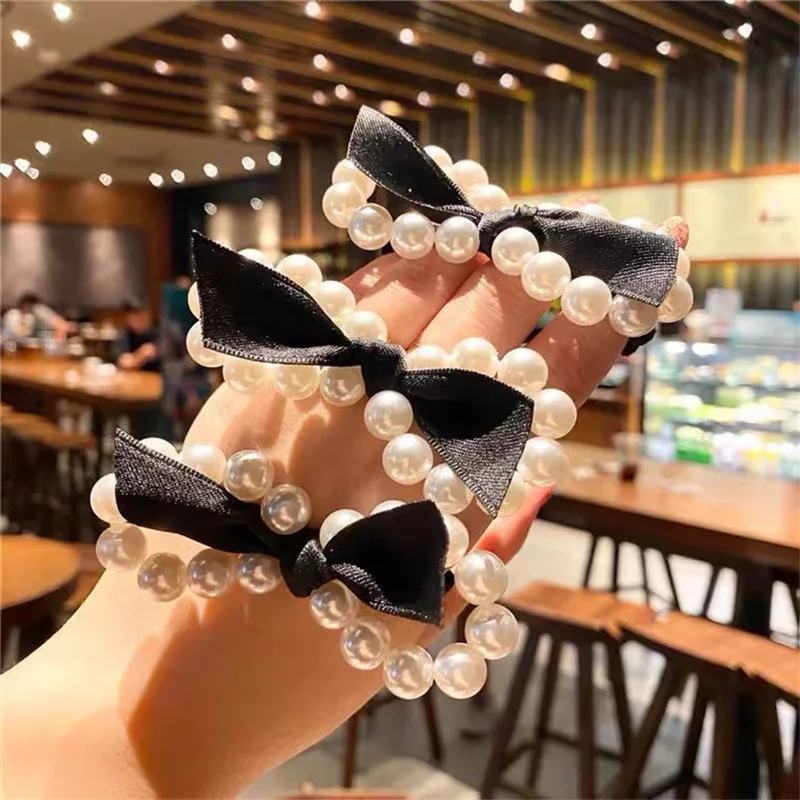 

New Bow Hair Ties for Women Pearl Elastic Hairband Girls Scrunchies Rubber Band Sweet Hair Accessories Headwear Ornament
