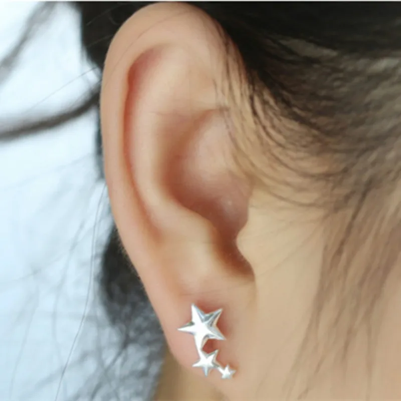 Женские серьги гвоздики из серебра 925 пробы с тремя звездами|fashion stud earrings|stud