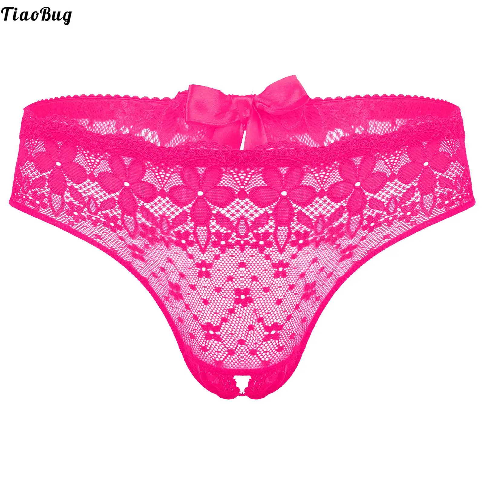 

TiaoBug Men Sissy Gay Lace Crotchless Briefs Bowknot Low Rise Lingerie Undershorts Underwear See-Through Underpants