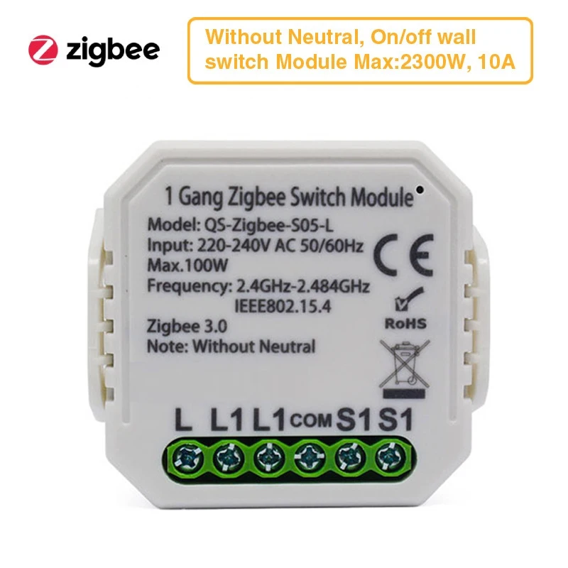 

10A Smart Light Switch Relay Module Tuya Smart Life App Voice Remote Control Without Neutral Single LIVE Line Work With Alexa