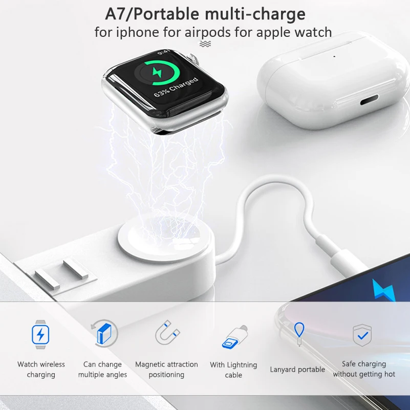 

Magnetic Wireless Charger For Apple Watch 5 4 3 2 1 Travel USB Adapter Smart Phone Charger for iPhone 7 8 plus 11 pro Max SE2