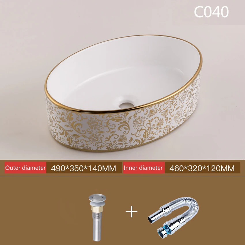 C040 Only basin Керамическая раковина для ванной комнаты, европейский стиль, роскошная раковина для умывальника, раковина для ванной, комбинированная слив, высокое качество - Цвет: C040 Only basin