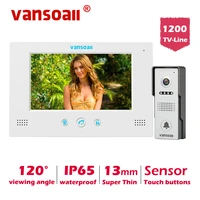 vansoall video intercom doorphone system with 4 wired 7 inch hd monitor and waterproof color doorbell support unlock for home