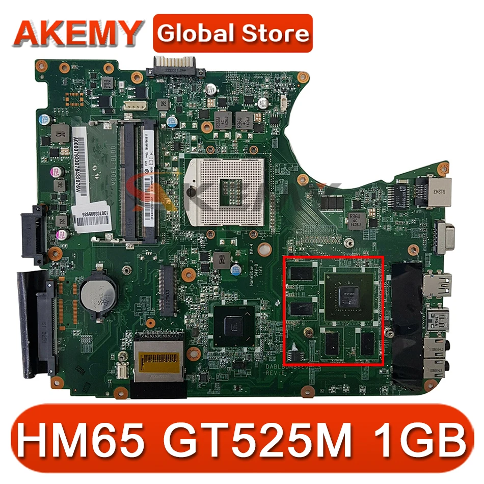 

AKEMY original For Toshiba Satellite L755 L750 Laptop Motherboard A000081620 DABLBDMB8E0 HM65 DDR3 GT525M 1GB