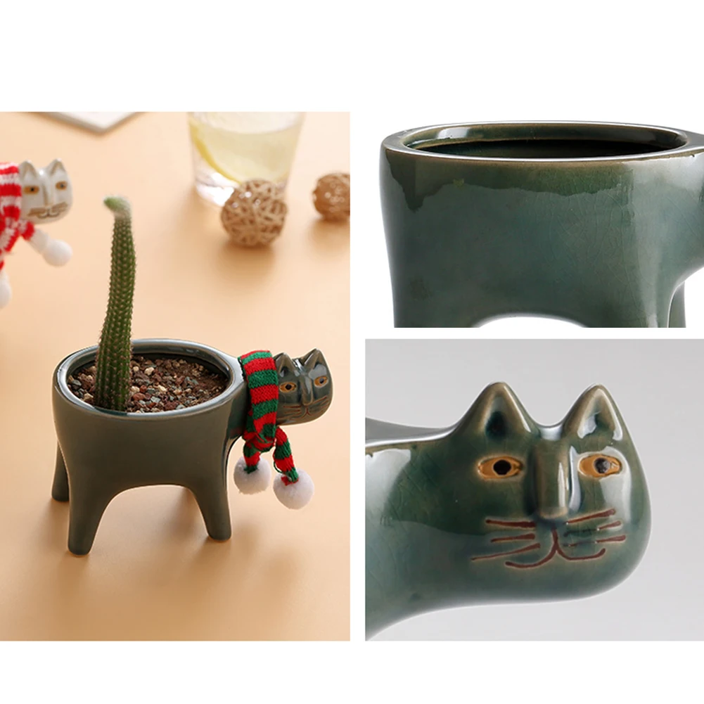 

Cartoon Cat Shape Ceramic Succulent Plant Pot Ornaments Ornaments Flower Pot Container Flowerpot Green Garden Home Decoration