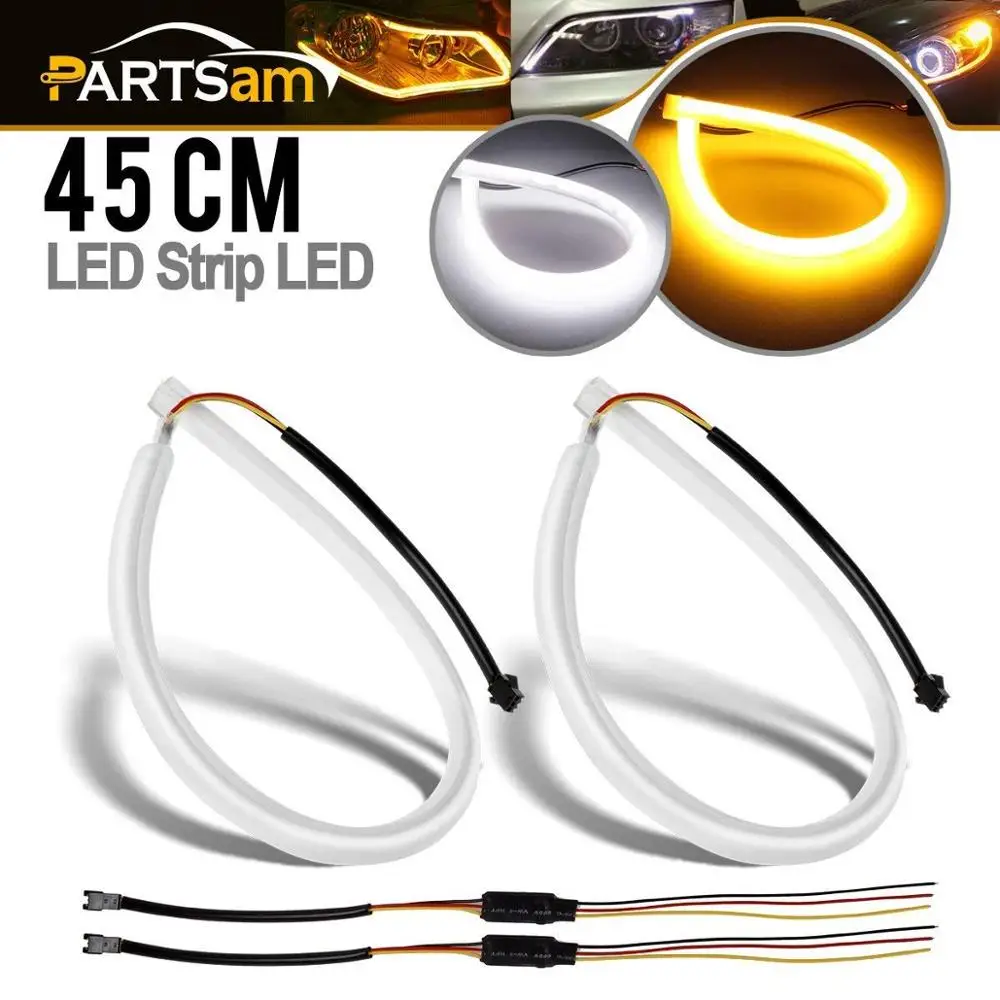 2X 45cm Illuminate White/Amber Switchback LED Strip Lights Headlight Side Glow, White-Amber Dual Color LED Strip Tube jk799