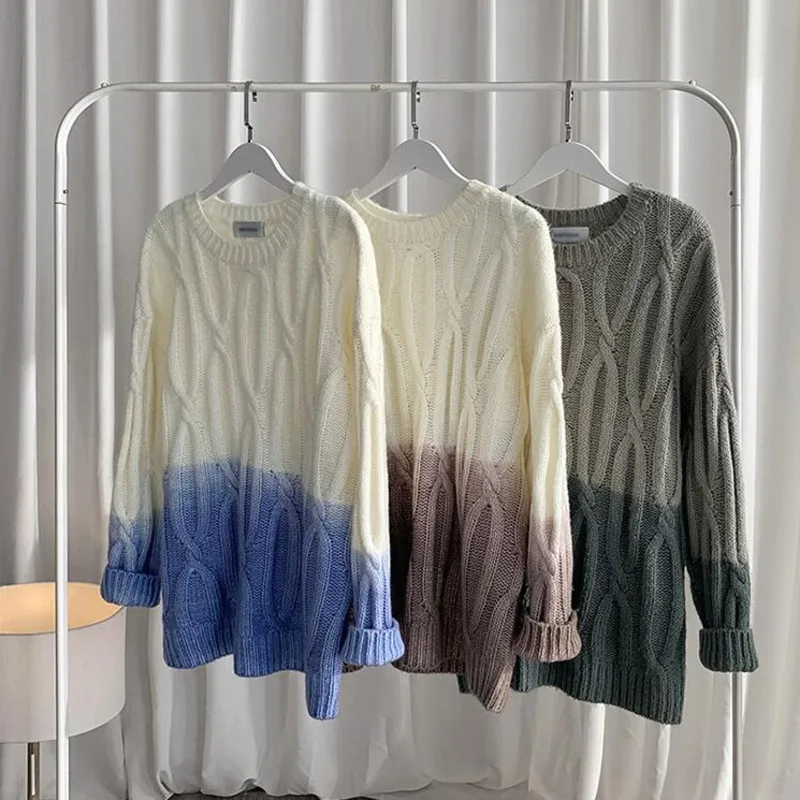 

Winter Thickened Gradient Sweater Men's Warm Fashion Casual Retro Knitted Pullover Men Loose Korean Sweaters Mens Clothes M-2XL