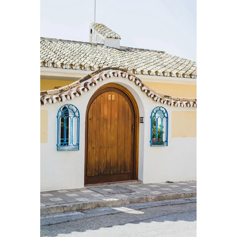 Фон для фотосъемки с изображением деревянной двери и крыши виниловый тканевый