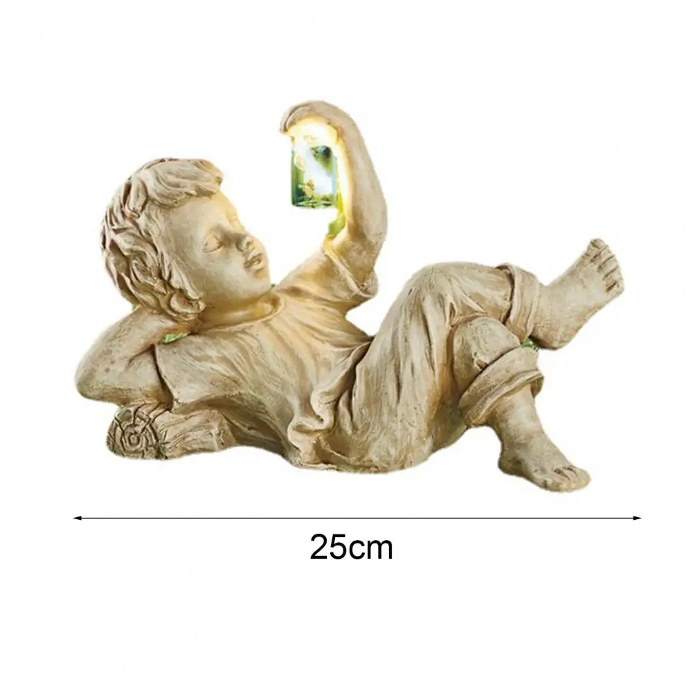 

Garden Sculpture Solar Lighted Kid Design Resin Vintage Boy Girl Statue for Patio