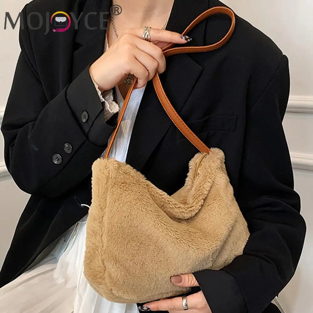 

Fashion Autumn Winter Soft Plush Shoulder Underarm Bag Women Casual All-match Pure Color Small Handbags Portable Travel Pouch