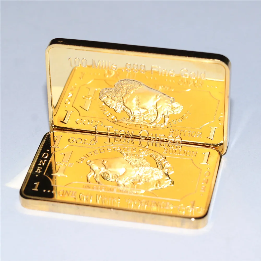 

1oz Troy Ounce American Buffalo 100 Mills .999 Fine Gold Plated Bullion Bar Modern Art Gold Coin Collect Gift