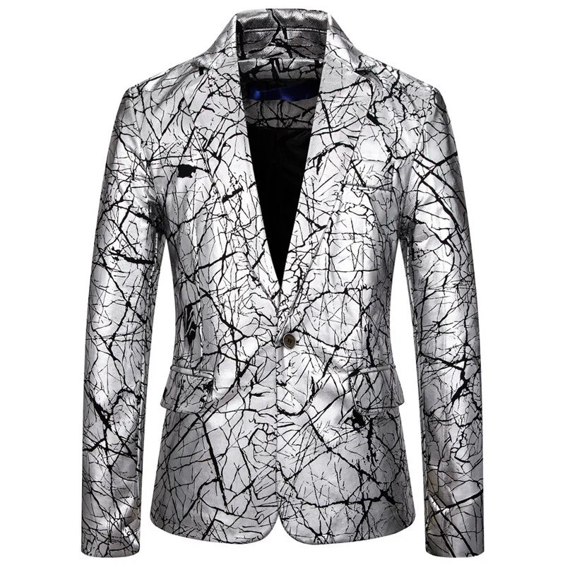 

2020 Men's Autumn One Button Suit Youth Bronze Crack Printing blazer