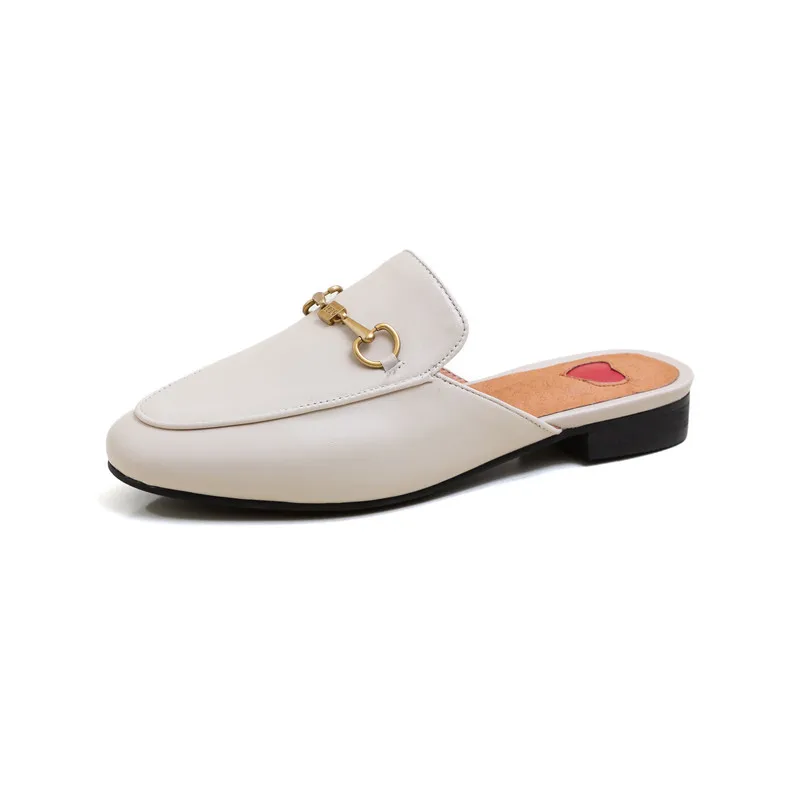 Top quality full genuine leather shoes women slipper Metal decoration fashion brand mules casual flat ladies | Обувь