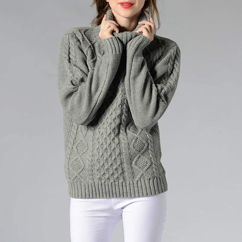 

2020 New Casual Style Turtleneck High Collar Knitted Sweater Warm Turtleneck Women Tops Autumn Winter Thick Polyester Sweater