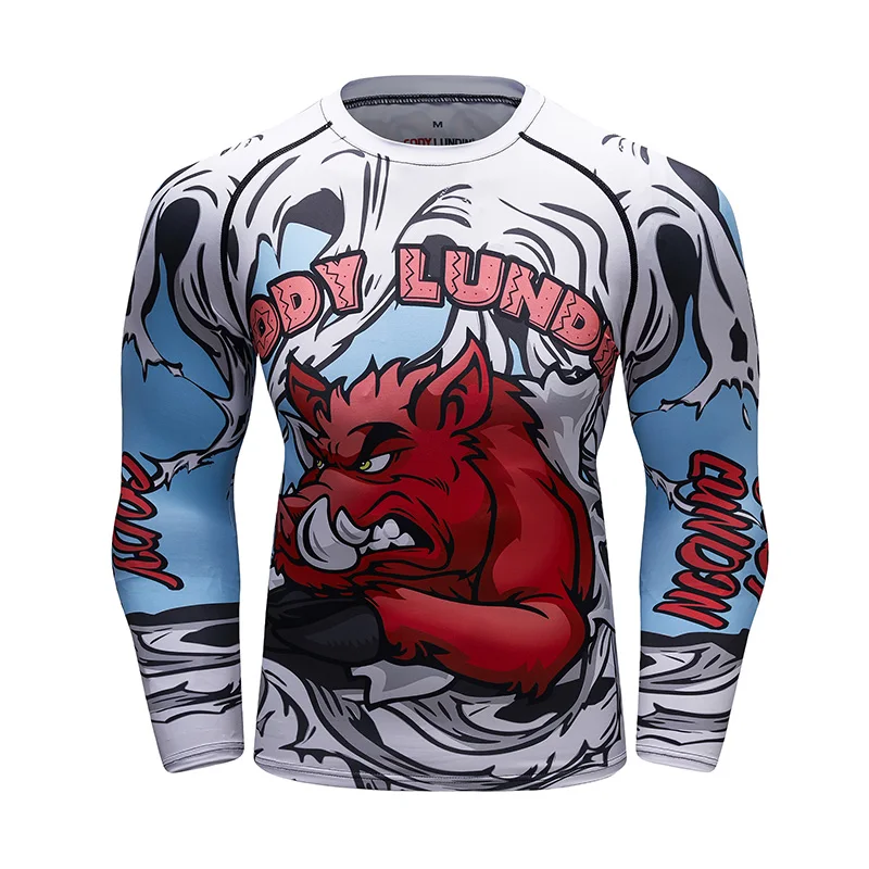 

2021 New Men's Round Neck Long Sleeve Cartoons Wild Boar Printed T Shirt Outdoor Running Fitness Sports Shirts
