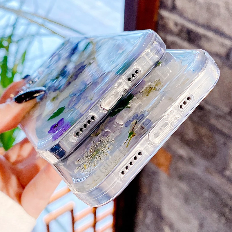 

Dried Flower Cases For iPhone 12 11 Pro Max Mini Cases Glitter Clear Silicon Fundas on Iphone XR X 7 8 Plus XS Max SE 2020 Cover