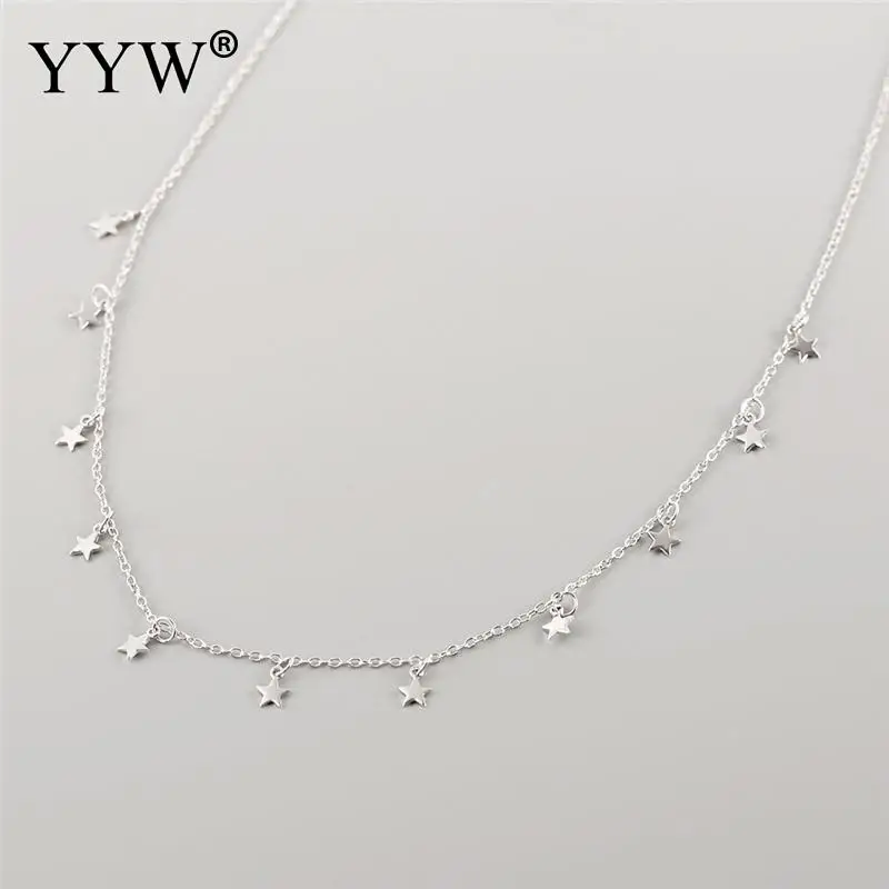 925 стерлингового серебра элегантные женские ожерелья подвески со звездами Collarbone