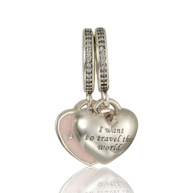 Путешествие по миру с вами кулон сердце Розовая эмаль подвески для цепи браслеты