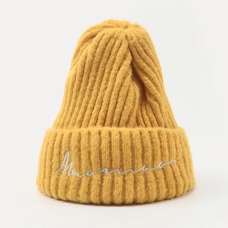 Детская зимняя шапка милая однотонная вязаная с вышивкой оптовая продажа теплая