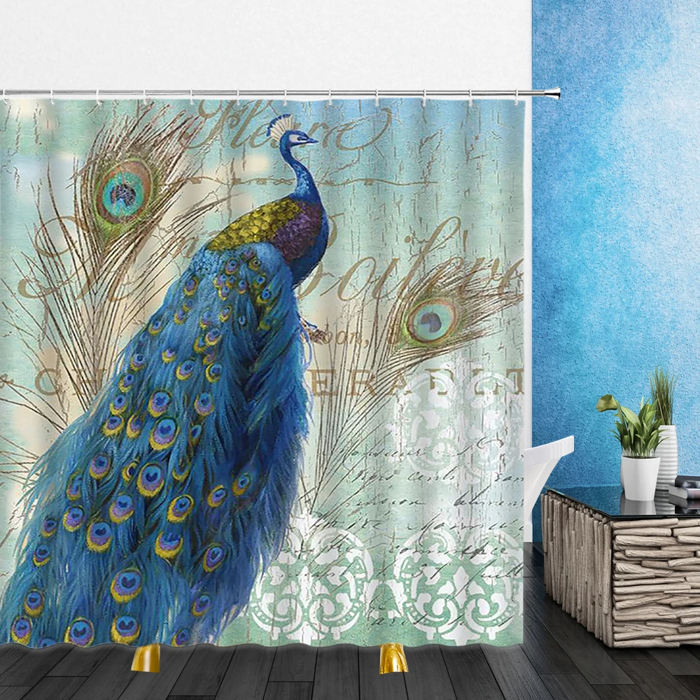 

Feather Shower Curtains Peacocks Colorful Bird Hair 3D Print Waterproof Bathroom Decor Home Bathtub Polyester Curtain Set