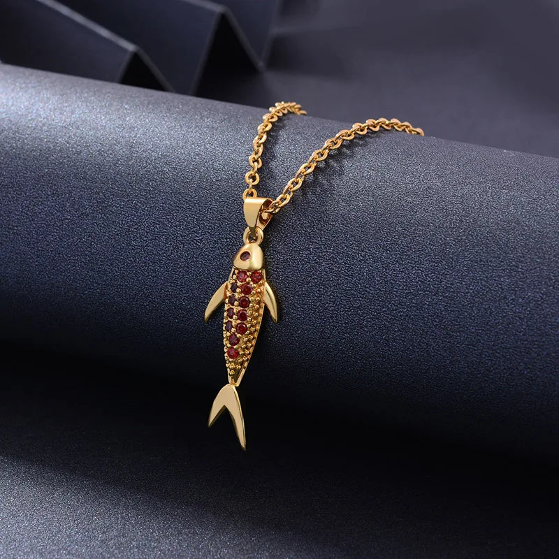 

fashion New Small fish stone inlay women gold color necklaces pendant chain Giving girl Friend gifts Party wear Jewelry