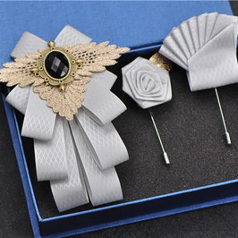 Silver set 1 Новая модная повседневная многослойная бриллиантовая брошь с бабочкой, стразы, красная брошь для галстука-бабочки, набор для свадьбы, жениха, жениха, мужчин, карманный квадратный мужской - Цвет: Silver set 1